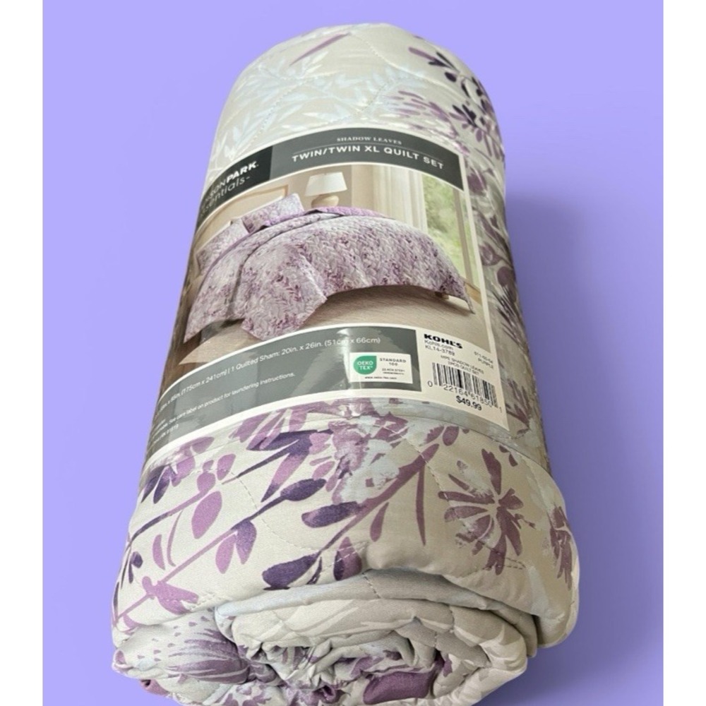 Madison Park Twin XL Quilt Sham Set Polyester Shadow Leaves Floral Dorm Room NEW